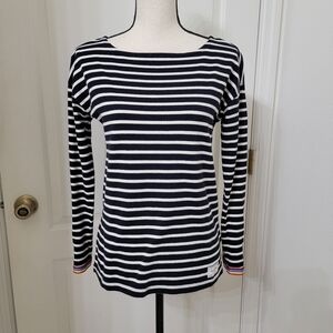 Talbots Size SP 100% Cotton Navy Blue & White Striped Long Sleeve Top